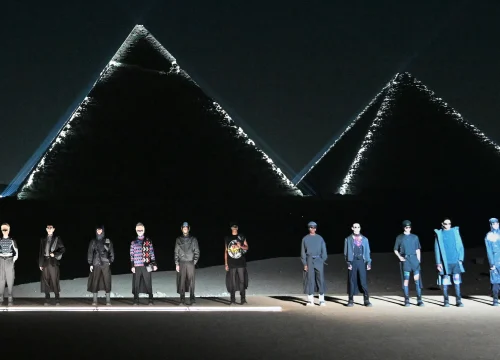 pyramids of giza at night