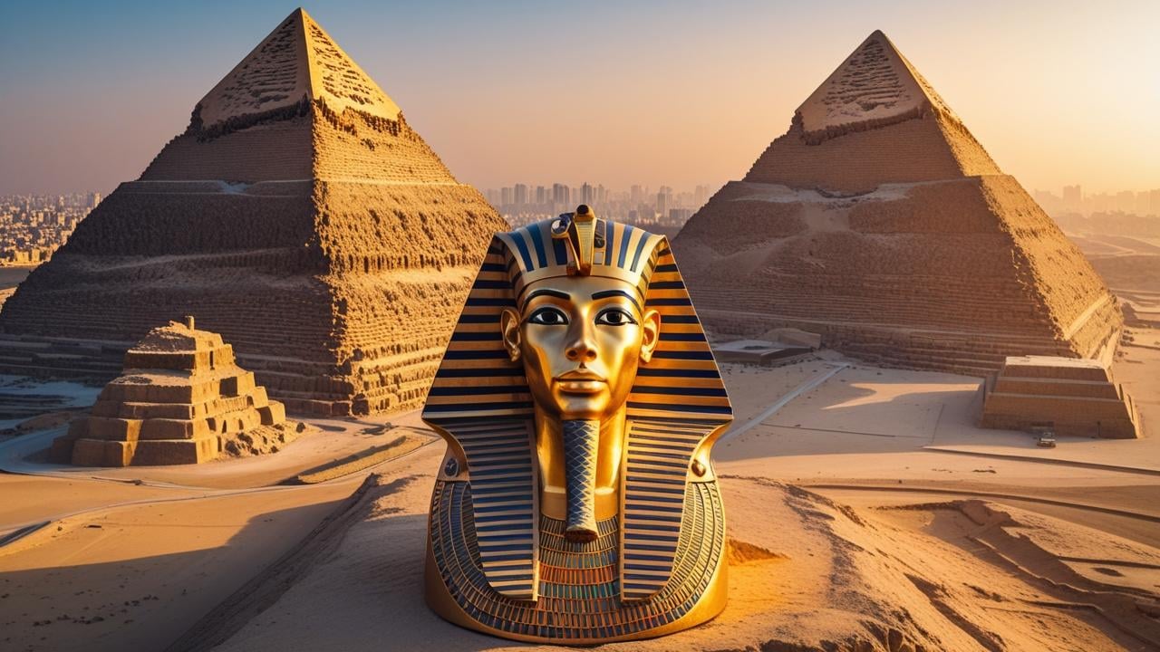 Tourist exploring Giza Pyramids with guide