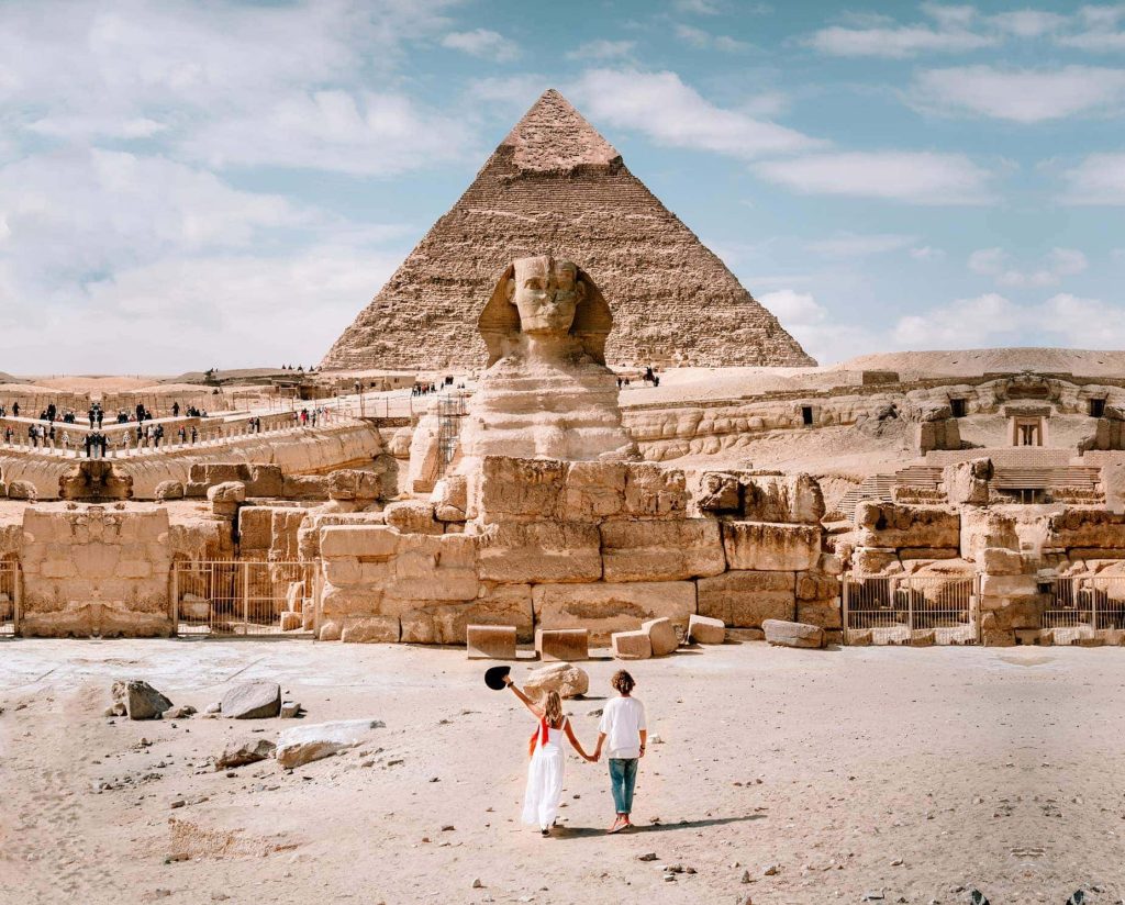 Pyramids of Giza with sphinx in front