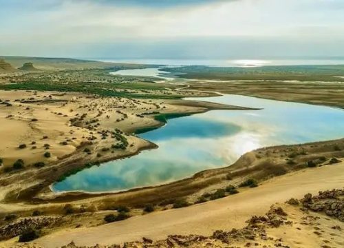 Felucca boat sailing across Wadi El Rayan lake in Fayoum
